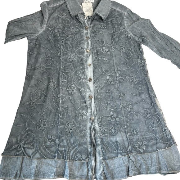 PARSLEY SAGE New Women Size M Slate Blue Lace Overlay Button Down Blouse Top. - Picture 4 of 12